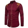 thumbnail image 2 of IROINNID Button Up Shirts for Men Slim Fit Long Sleeve Button Down Dress Shirts Tops With Embroidery,Burgundy, 2 of 4