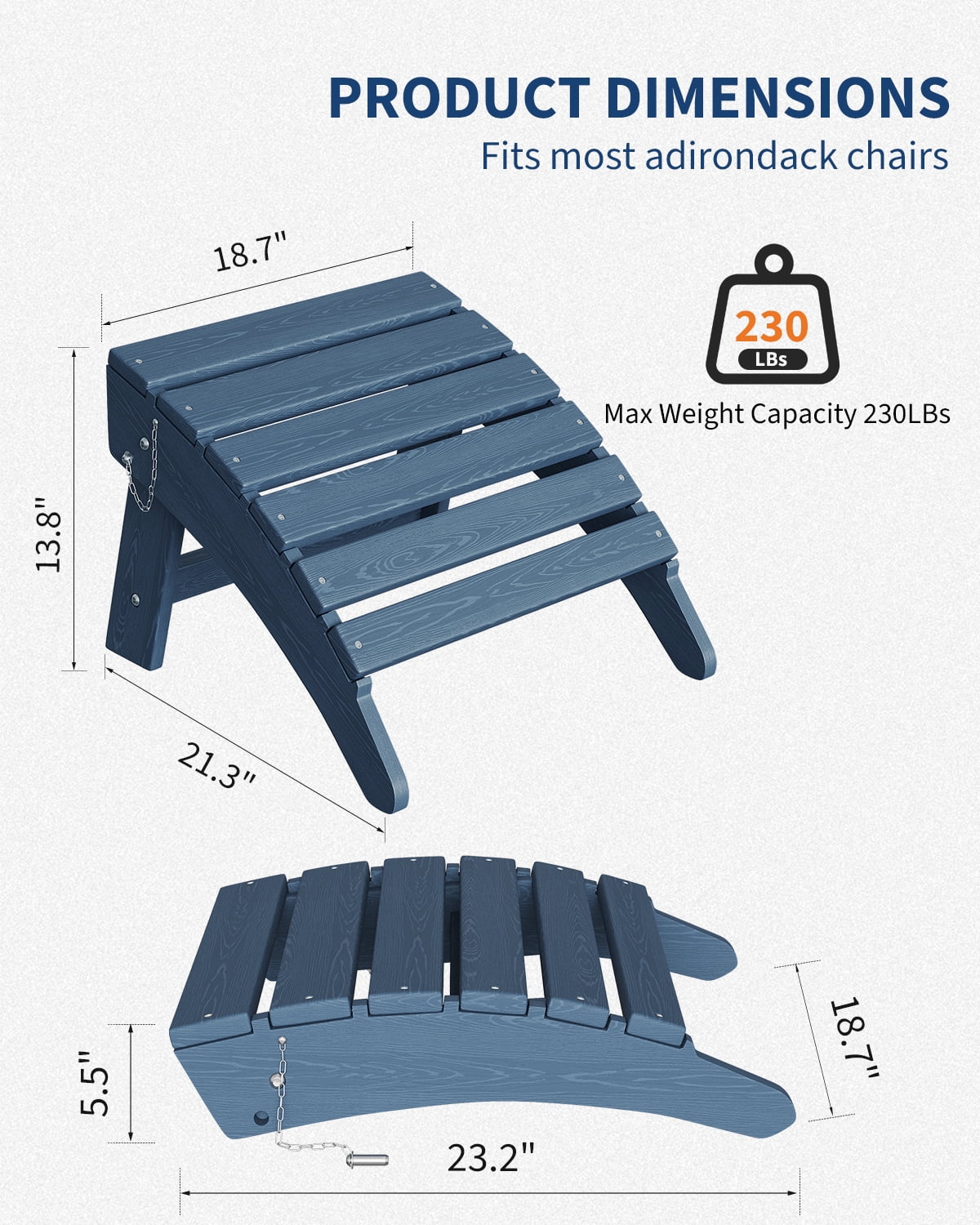 Soonbuy Folding Adirondack Ottomans, HDPE Outdoor Foot Rest for Adirondack Chair, All-Weather Patio Ottoman for Deck, Lawn, Porch and Poolside