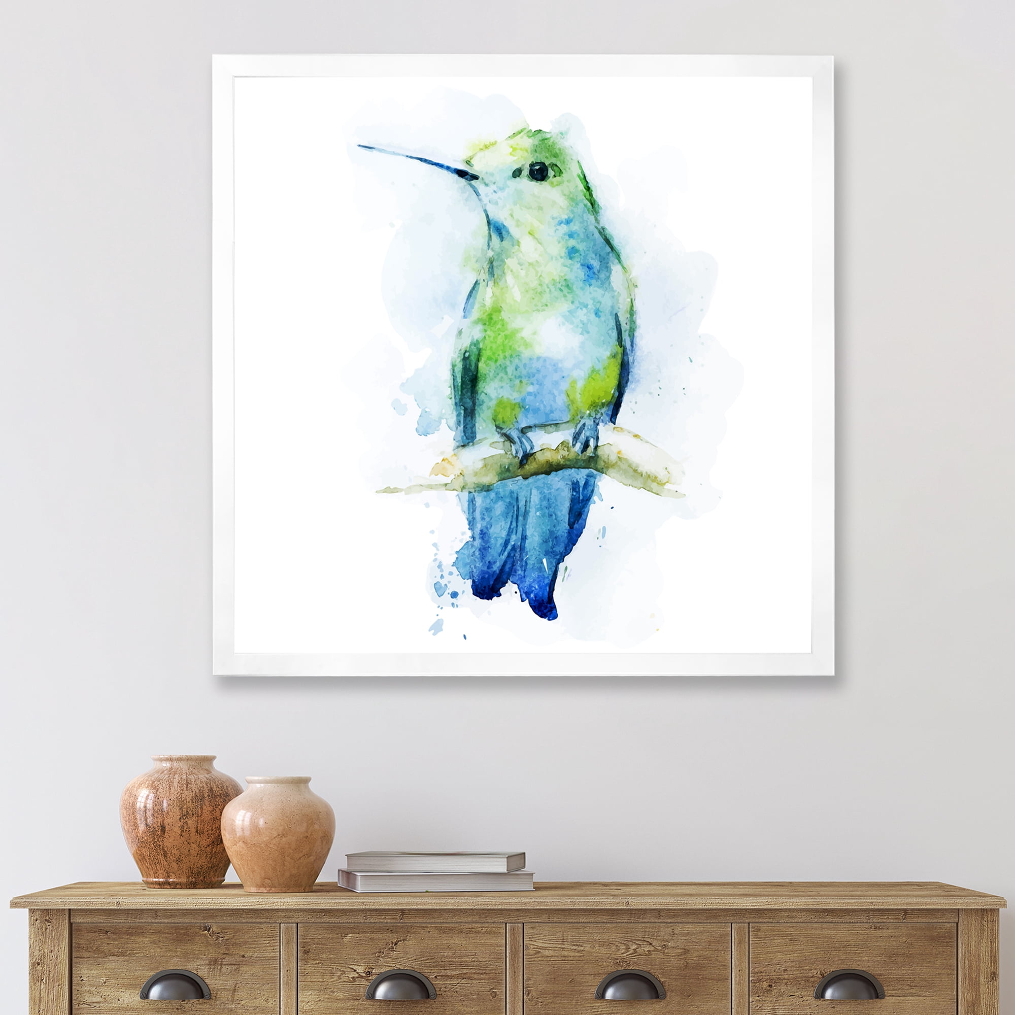 Designart 'Colibri Bird On Branch' Traditional Framed Art Print