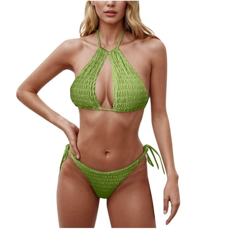 Women s Solid Color Bikini Set  Adjustable Suspenders  Backless  Fashionable Design  Beach Swimwear  Comfortable  Stylish  Seamless  Swimwear for Women  One Piece Bathing Suit for Women | Green XL