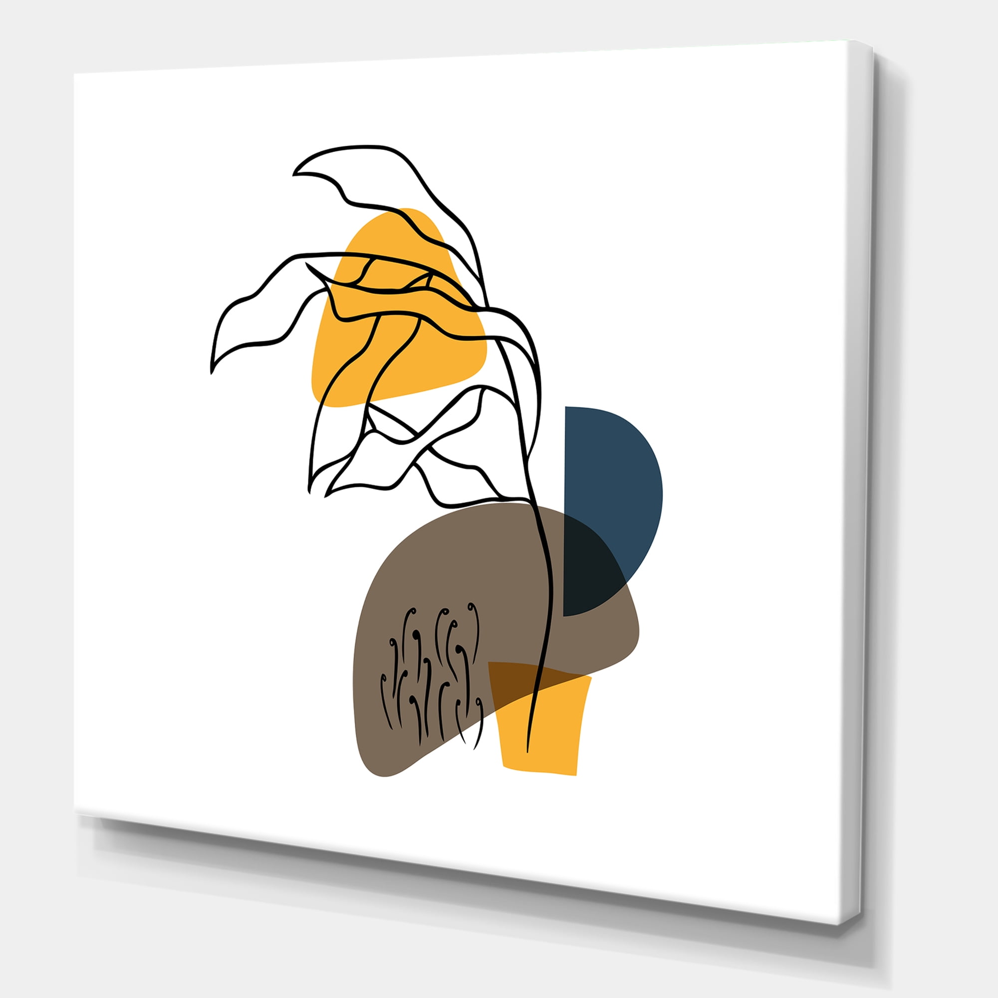 Abstract Minimal Shapes Under Flowers V 16 in x 16 in Painting Canvas Art Print, by Designart