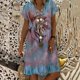 thumbnail image 2 of Moda mujer manga corta cuello en V verano suelto cómodo casual vestido de impresión Fridja  qw6087, 2 of 4