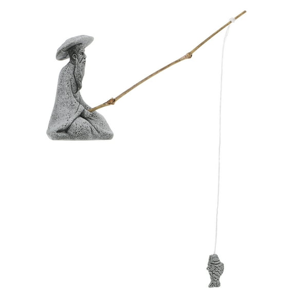 LYTMENT 2 Sets Sitting Fishing Figurines Asian Japanese Sandstone Mini Fisherman Statue for Fish Tank Pot Garden Home Aquarium Decoration