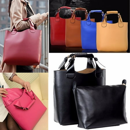 2 Piece Tote - New 2Pcs Fashion Women PU Leather Hobo Handbag Large Shoulder Bag Cross Body