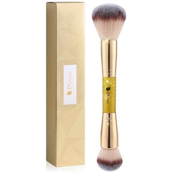 DUcare Double-Ended Blush & Powder Brush - Duo Bronzer & Blush Tool for Cream & Powder Formulas