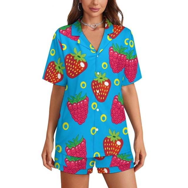 Sdmnsg-T Women Pajamas Shorts Sets Tropical Summer Pattern PJs 2 Piece Button Down Shirt Lounge Pants Set