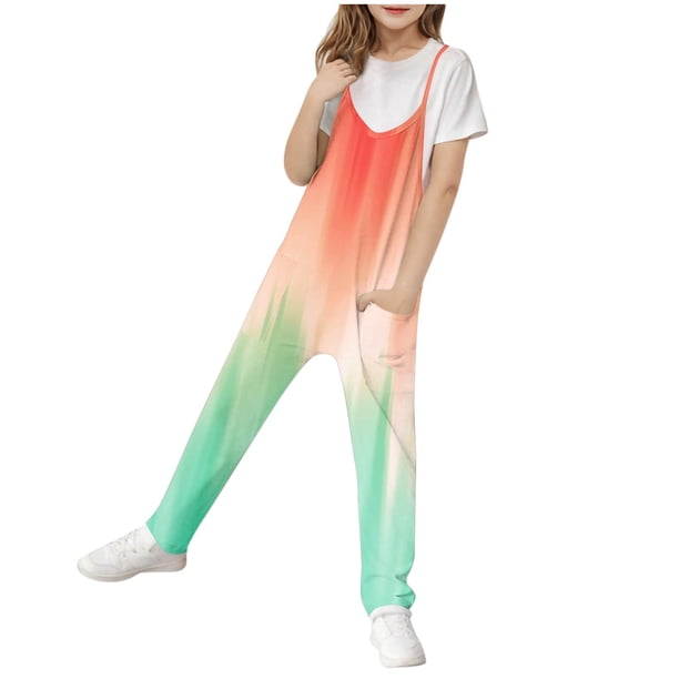 Odeerbi 5-14 Años de Chicas Jumpsuit de Verano Camisole Romper Primavera Casual Transpirable Montón Cómodo Correos Babero Pantalones de Juego