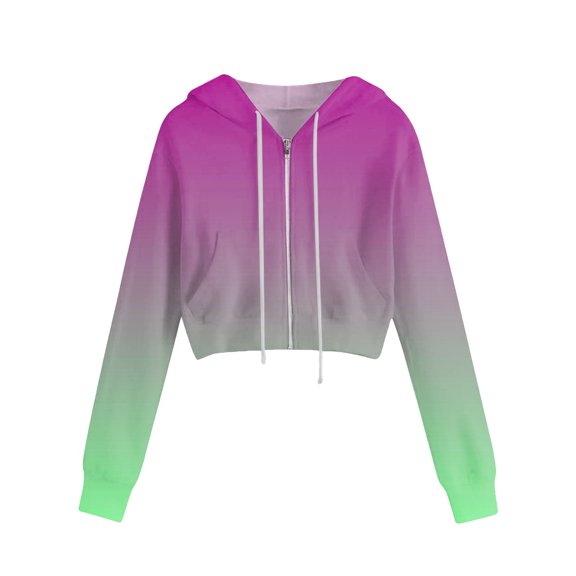 Women Dressy Blouses Fall Winter Comfy Hooded Long Sleeve Kimono Drop Shoulder Zip Up Gradient Print Hoodie Cotton Hoodies Hoodie(Green,L)