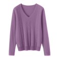 thumbnail image 4 of YEJIMAN Cozy Sweaters for Women Fall V Neck Tops Casual Lightweight Knit Pullover  Sweater Womens Long Sleeve Tops Purple, 4 of 8