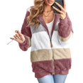 thumbnail image 2 of Womens Winter Fuzzy Fleece Jacket Hooded Color Block Patchwork Cardigan Coats Outerwear with Pockets Pink M, 2 of 9