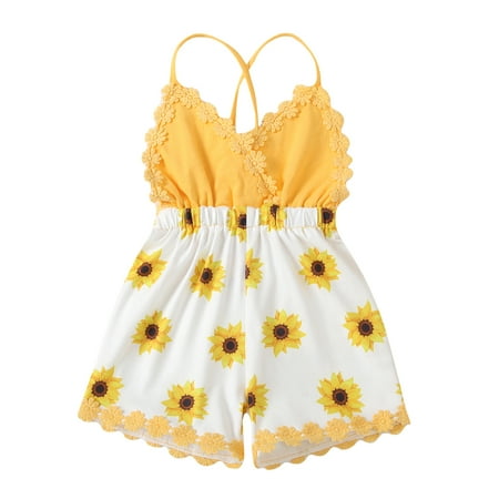 

QWERTYU Infant Baby Toddler Child Sunflower Ruffle Jumpsuit for Girl Summer Sleeveless Suspender Romper 6M-3Y