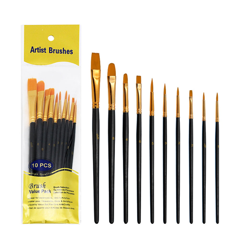 10pcs Paint Brushes Set Nylon Brush for Oil Watercolor Artist Painting Art Long
