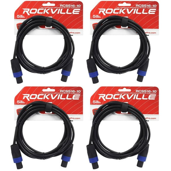 4 Rockville RCSS1610 10' 16 AWG 100% Copper Speakon to Speakon Pro Speaker Cable