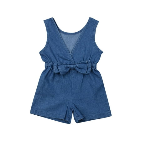 

Bagilaanoe Toddler Baby Girl Denim Jumpsuit Sleeveless V-neck Romper Overalls Shorts 1T 2T 3T 4T 5T 6T Kids Short Pants Summer Outfits