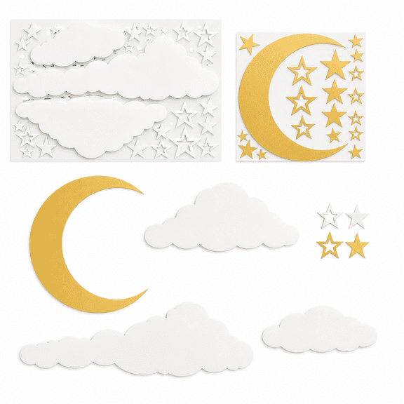 Florenta Moon,Stars,And Clouds Wall Decals-Nursery Wall Decoration,Vinyl Stickers for Kids