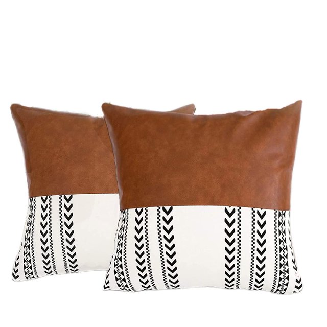 Fundas de almohada de 18.0 x 18.0 in, juego de 2 fundas de almohada decorativas de granja, fundas de almohada de lino y piel sintética para decoración de sofá cama