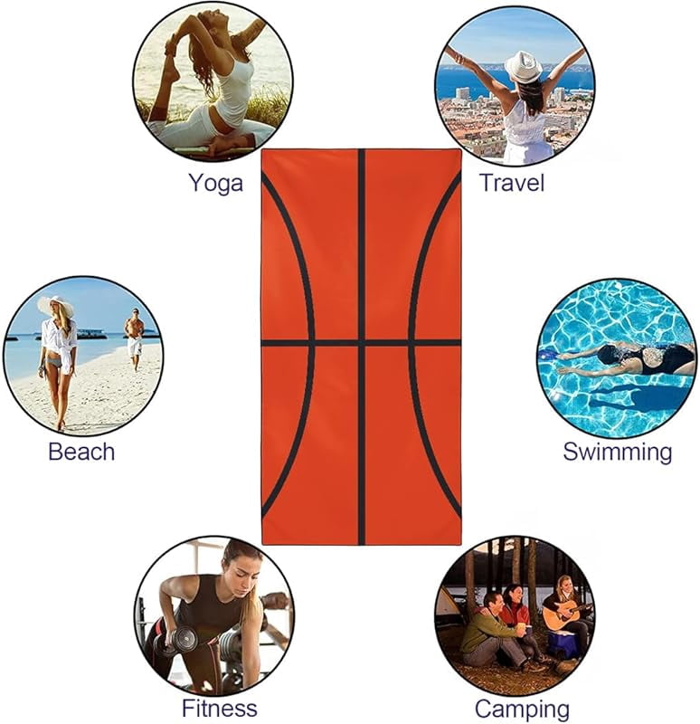 Basketball Printed Beach Towel Oversized 71x36IN Quick Dry Sand-Free Bath Towels for Swim Pool Camping Travel