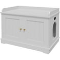 thumbnail image 2 of Acekid 31.5 Inch Cat Litter Box Enclosure, Wooden Hidden Litter Box Cabinet, Indoor Cat Washroom Furniture with Barn Door, Modern End Table,White, 2 of 9