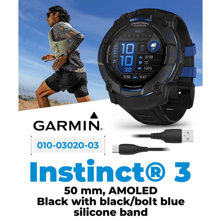 Garmin Instinct 3 Rugged Outdoor GPS Smartwatch – 50mm AMOLED
