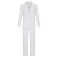 thumbnail image 3 of Homenesgenics 2 Piece Outfit for Women Plus Size Women Temperament Solid Shirt Collar Long Sleeved Pocket Less Top Extended Pants Set White XL, 3 of 5