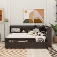 thumbnail image 3 of Twin Size L-shaped Bookcases Bed with Power Outlets, USB Charging Ports,Two Drawers,Espresso, 3 of 17