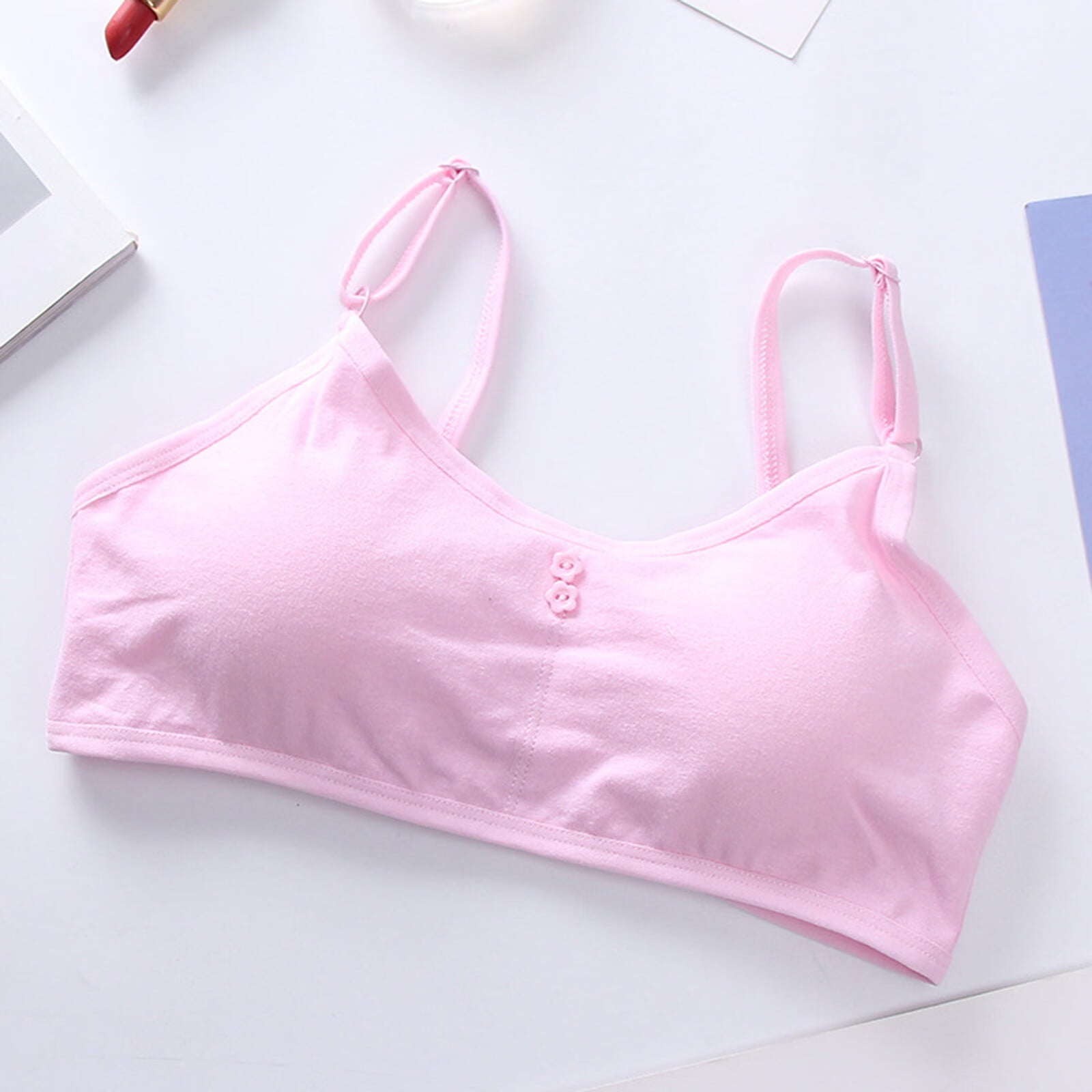 qazqa big girls student training bras wireless light padded sports cropped  cami bras for teens underwear bra vest teenager underclothes pink one size