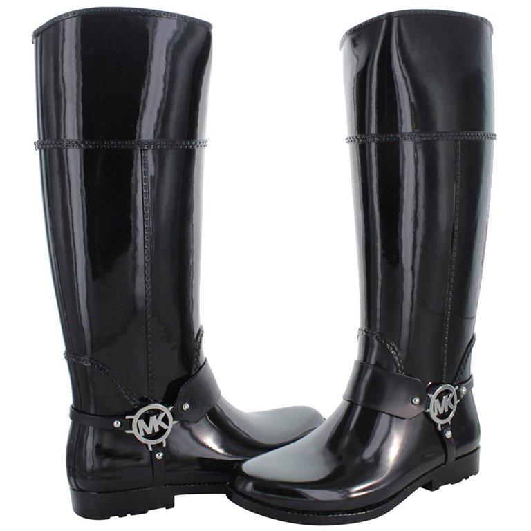 MICHAEL Michael Kors Women's Fulton Tall Harness Rain Boots, Black, 7 B(M)  US 