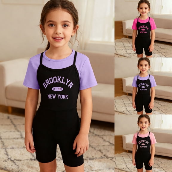 RTKFRFLM Girls 2-Piece Casual Activewear Short Sleeve City Letter Print T-Shirt and Matching Slim Fit Leggings Trendy Sporty Tracksuit for Big Girls and Ages 7-12 Years Outfits