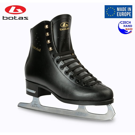 BOTAS - model: DAVID / Made in Europe (Czech Republic) / Comfortable Figure Ice Skates for Men, Boys / Real Leather Upper / Higher and Wider cut / SABRINA blades / Color: Black, Size: Adult 13