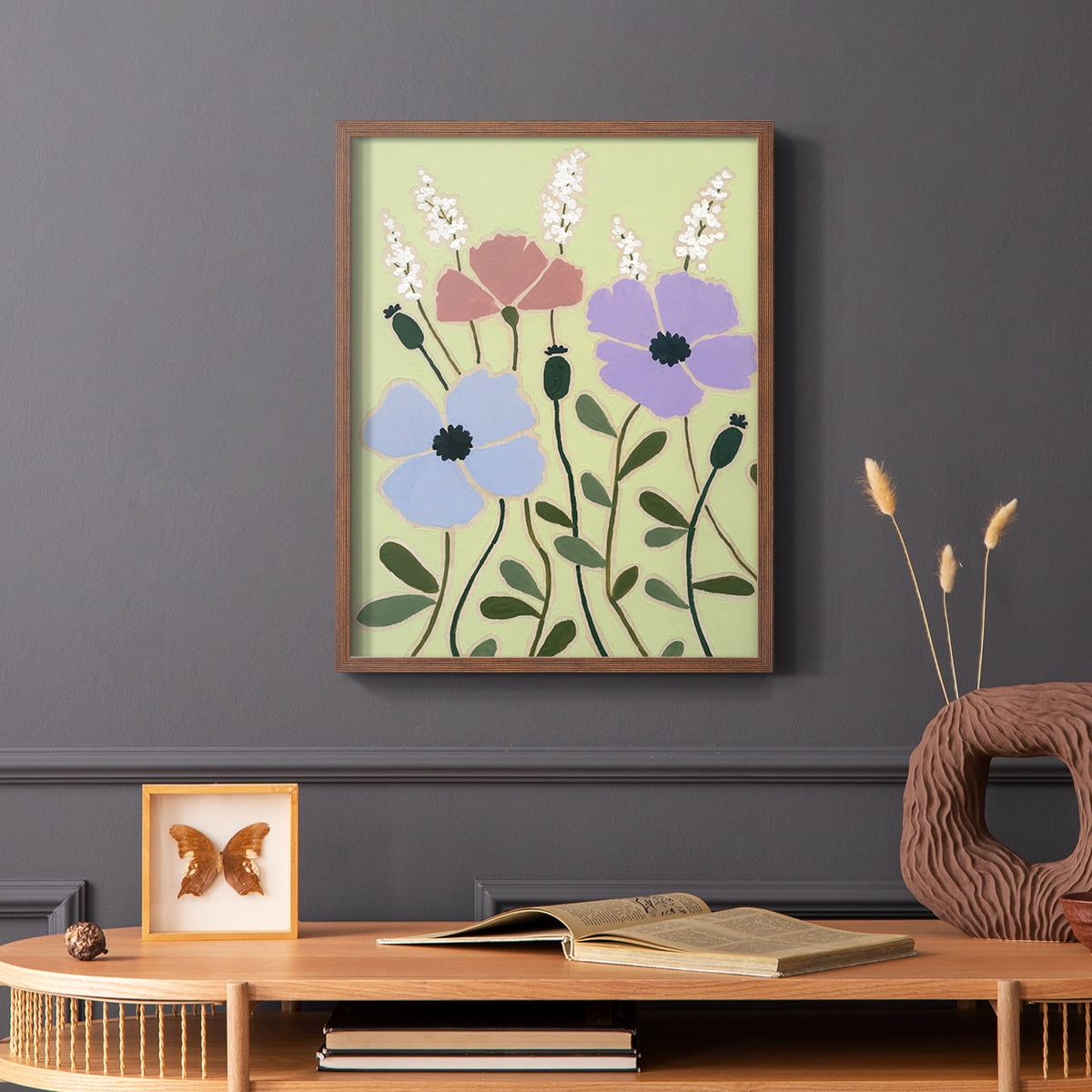 Woodblock Floral III Framed Print - Solid Wood in Single Picture Frame Solid Wood 2 Framed Print