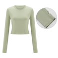 thumbnail image 5 of HNMKIU Womens Basic Fitted T Shirts for Women Solid Round Neck Long Sleeve Finger Button Slim Fit Shirt for Women Green,L, 5 of 8
