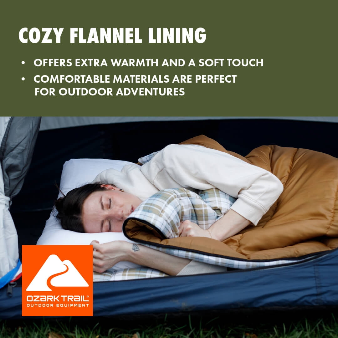 (2 pack) Ozark Trail 35F Flannel Lined Rectangle Adult Sleeping Bag - Brown (80" x 36")