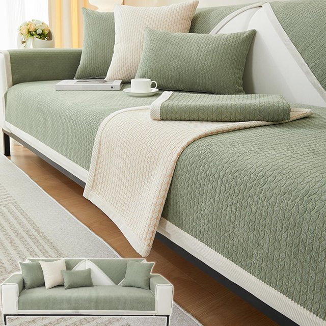 Wheat Ears Pattern Chenille Anti-Scratch Couch Cover,Sofa Cover Protector,Simple Striped Chenille Anti-Scratch Couch Cover,Washable Anti-Slip Dog Sofa Cover (Green,70 * 120cm/27.5 * 47.2in)