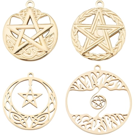 8Pcs 4 Style Pentacle Charms 18K Gold Plated Pentagram Star Charms Protection Lucky Pendant