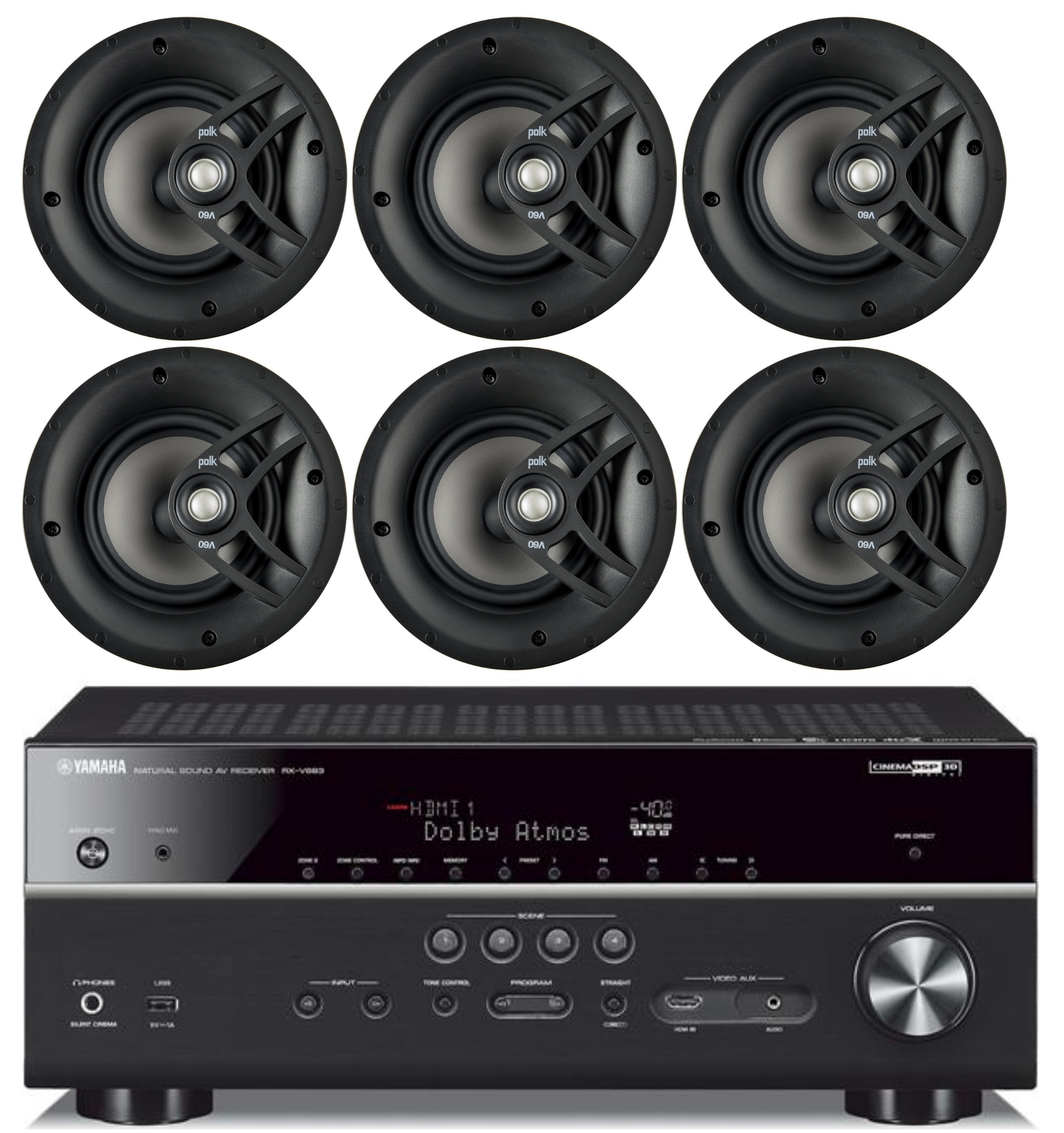 Yamaha 7.2-Channel Wireless Bluetooth 4K Network A/V Wi-Fi Home Theater Receiver + Polk 8" 2 Way High-Performance Natural Surround Sound In-Ceiling Speaker System (Set Of 6) - image 1 of 1