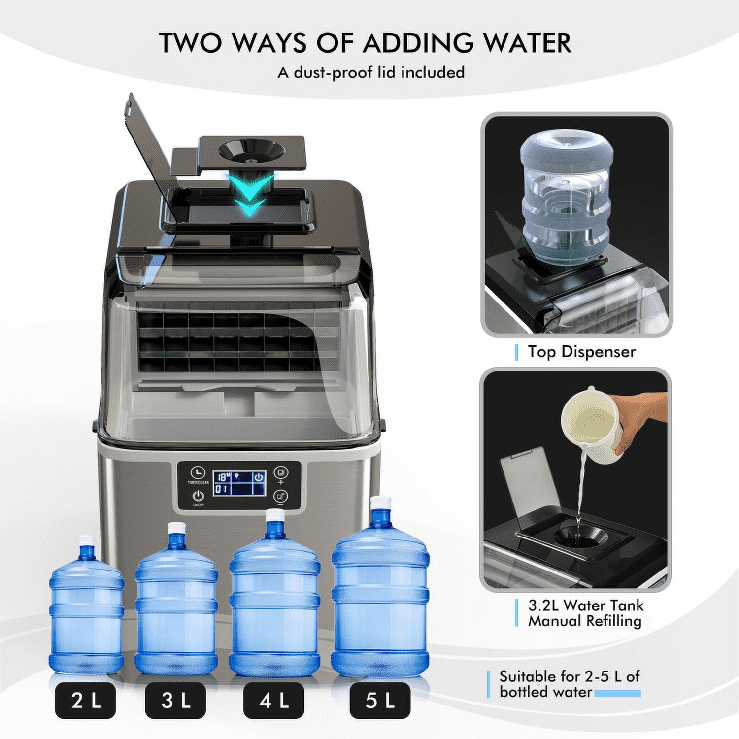 Spaco Electric Countertop Ice Maker with Ice Scoop and Basket-Sliver, Ice Maker Countertop Machine, Electric Ice Maker and Compact Portable Ice Maker, Perfect for Home/Kitchen/Office