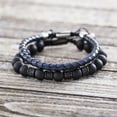 thumbnail image 2 of Mens Black Glass Bead and Braided Leather Duo Bracelet Set, 2 of 2
