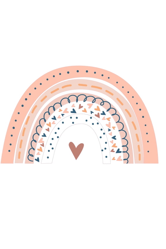 Kids Bedroom Nursery Art Boho Rainbow Design Vinyl Wall Decal Removable Sticker | 19" x 30" Adhesive Home Living Room Bohemian Inspired Rainbow Multicolored Decor Heart Patterns Vinyl Wall Decoration