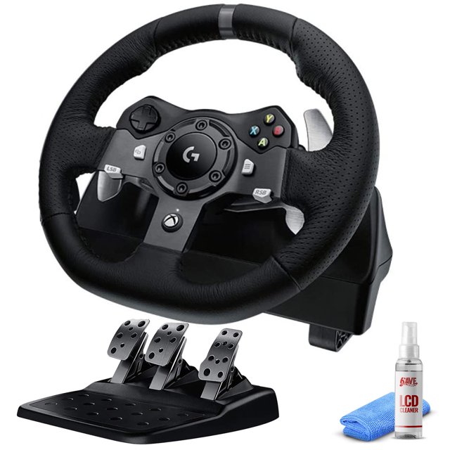 Logitech G920 Force Motrice Pédales de Roue de Course et au Sol, Retour de Force Réel, Palettes de Vitesses en Acier Inoxydable pour Xbox Série XS, Xbox One, PC - Noir avec Kit de Nettoyage 6Ave