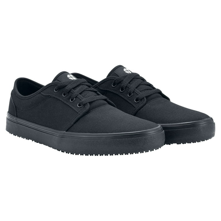 Shoes for Crews Merlin Unisex Black Canvas Sneakers, Slip Resistant  Restaurant Work Shoes
