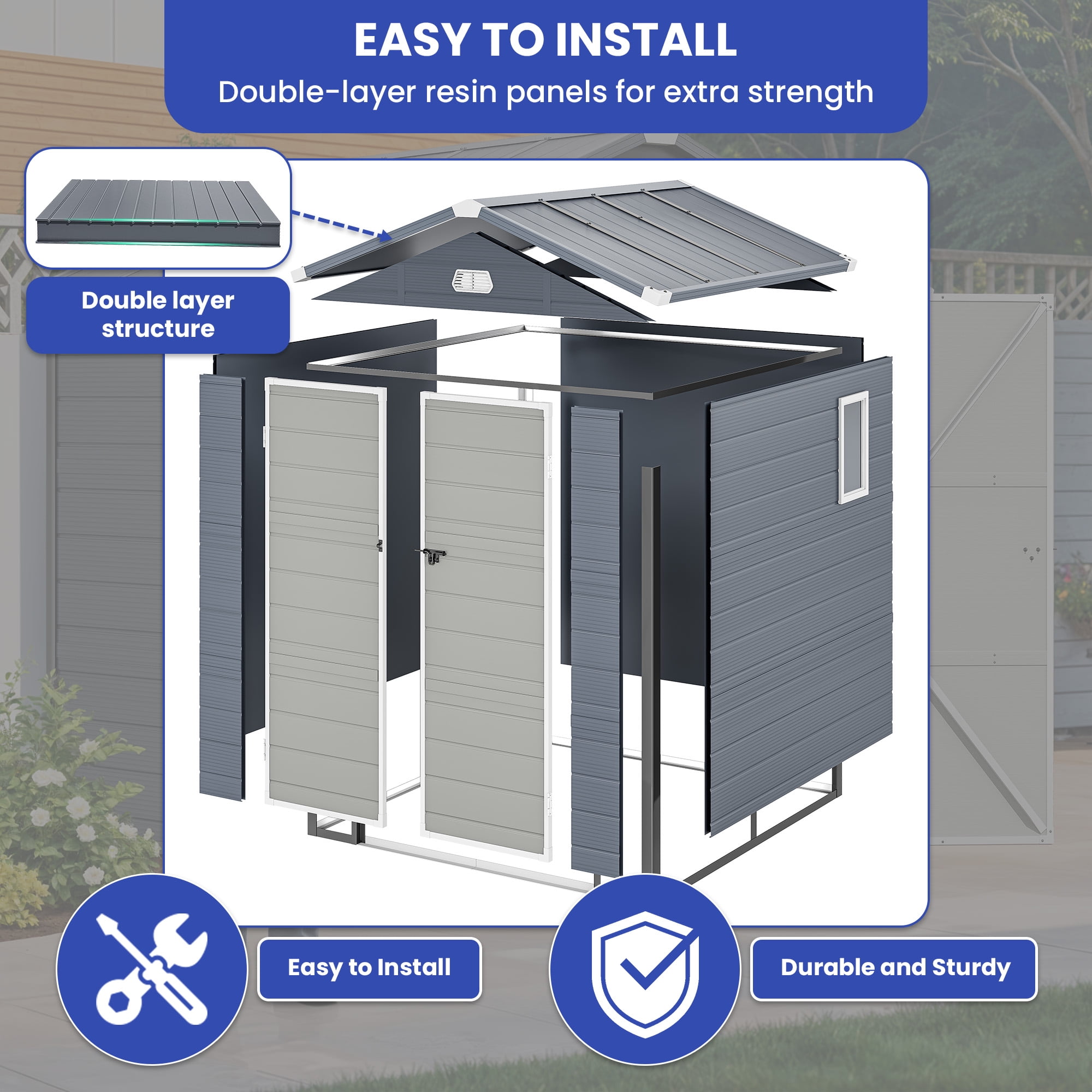 Uforic Resin Outdoor Storage Shed,7.87x6.2ft All-Weather Plastic Tool Shed with Reinforced Floor,Lockable Doors,Windows & Vents,for Backyard,Patio,Poolside,and Lawn