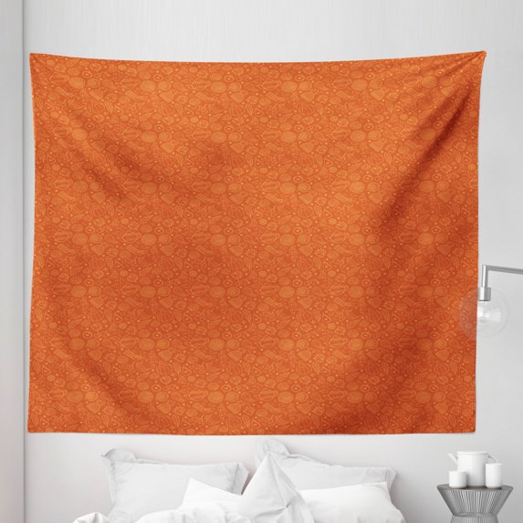 Fall Pumpkin Tapestry, Outline Acorn and Pastry Branch with Leaves Autumn Thanksgiving Illustration, Fabric Wall Hanging Decor for Bedroom Living Room Dorm, 5 Sizes, Burnt Orange, by Ambesonne