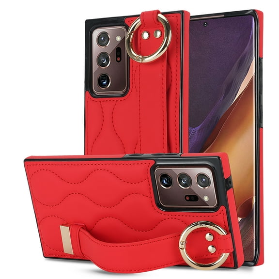 Allytechgroup Galaxy Note 20 Ultra Case with Keychain, Luxury Girly PU Leather Back Cover Bracket Stand Shockproof Bumper Drop Proof Phone Case Cover for Samsung Galaxy Note 20 Ultra, Red