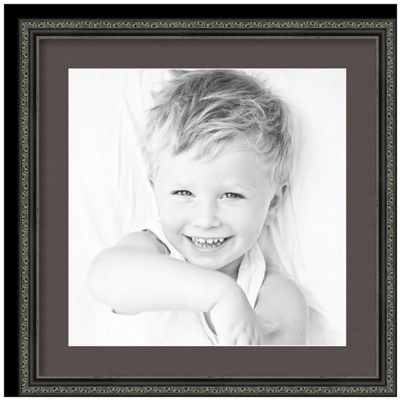 ArtToFrames 20x20" Matted Picture Frame with 16x16" Single Mat Photo Opening Framed in 1.25" Antique Black and 2" Chestnut Mat (FWM-5106-20x20)