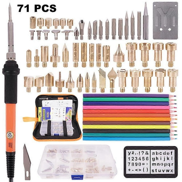 71Pcs Wood Burning Kit Adjustable Temperature Soldering Iron Welding Wood Embossing Burning Set Carving Pyrography Pen
