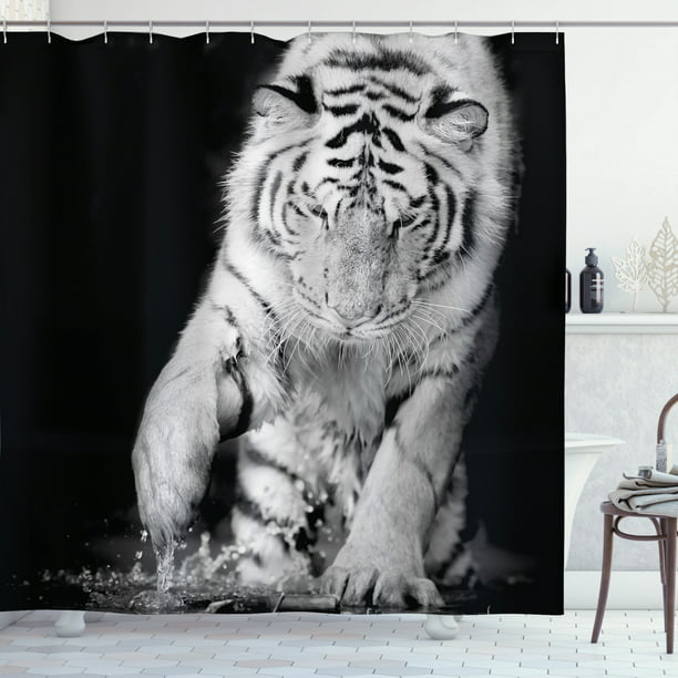 Tiger Shower Curtain Black And White, Tiger Shower Curtain Set