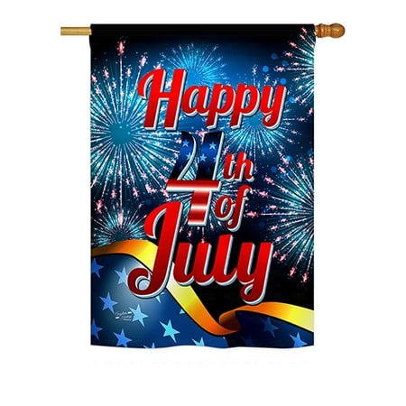 Angeleno Heritage H137022-BO Happy 4th of July Americana Fourth Impressions Decorative Vertical 28" x 40" Double Sided House Flag