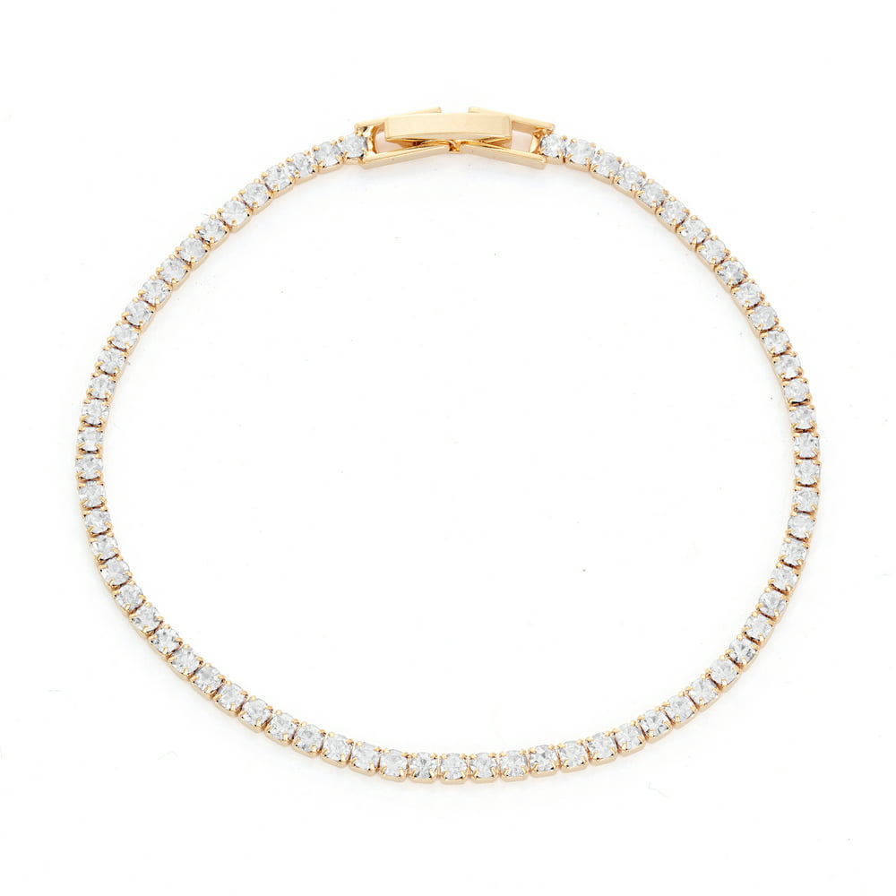 X and O - X & O 14KT Yellow Gold Plated Crystal Single Row Bracelet ...