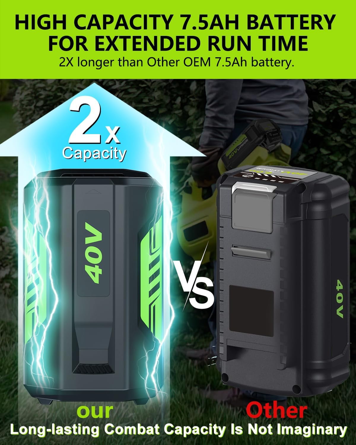 2Packs 7.5Ah Replacement for Ryobi 40V Battery Compatible with 40v Lithium Battery OP40401 OP4026 OP40261 OP4050 OP40601 Compatible with Ryobi Battery 40V Cordless Power Tools (Green)
