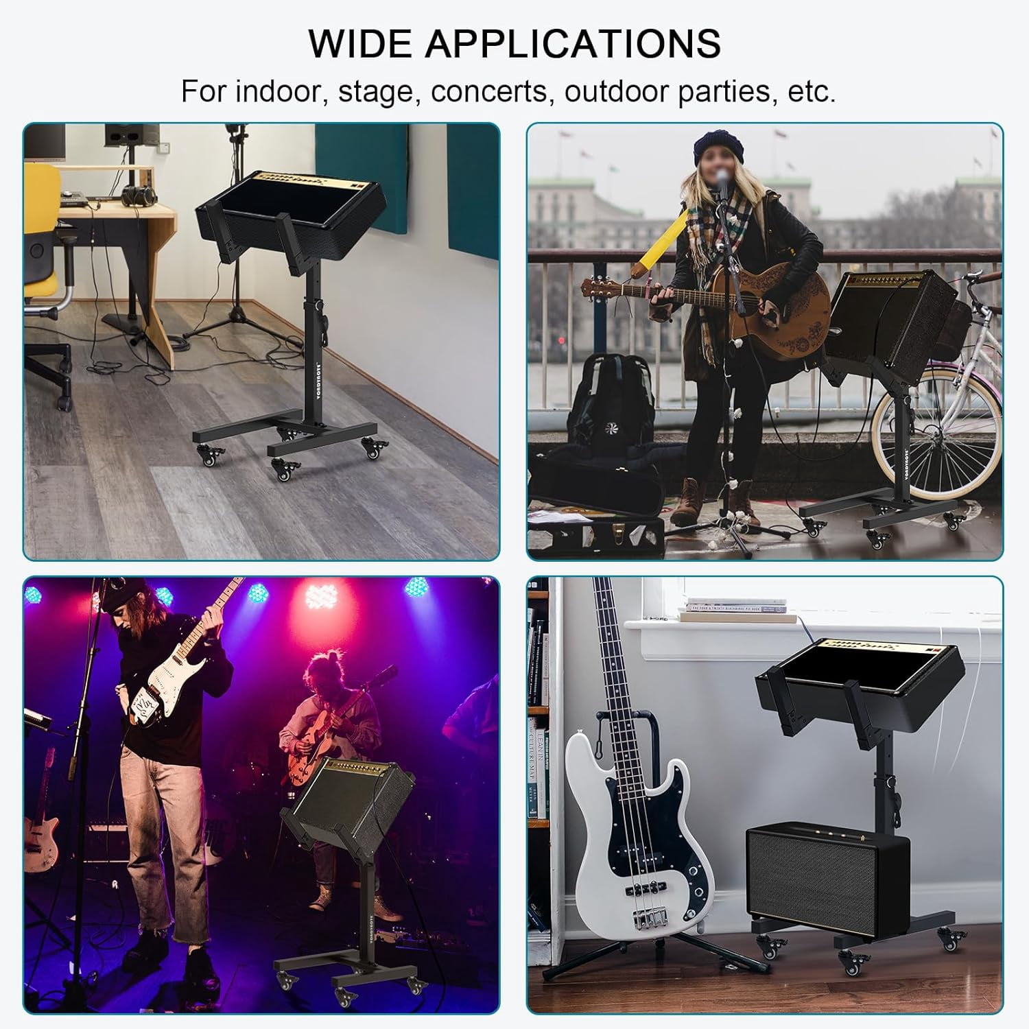 Adjustable Guitar Amplifier Stand with Wheels - Heavy Duty Mobile  Tilt Back Stand for Combo Speakers